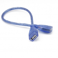 USB母对母延长线 连接线 30CM 蓝色透明屏蔽网